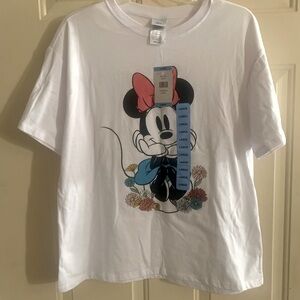 Disney White Minnie Mouse Floral Womens Short Sleeve Size L